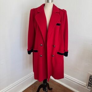 Vintage Valentino Vibrant Red Coat with Navy Velvet Details